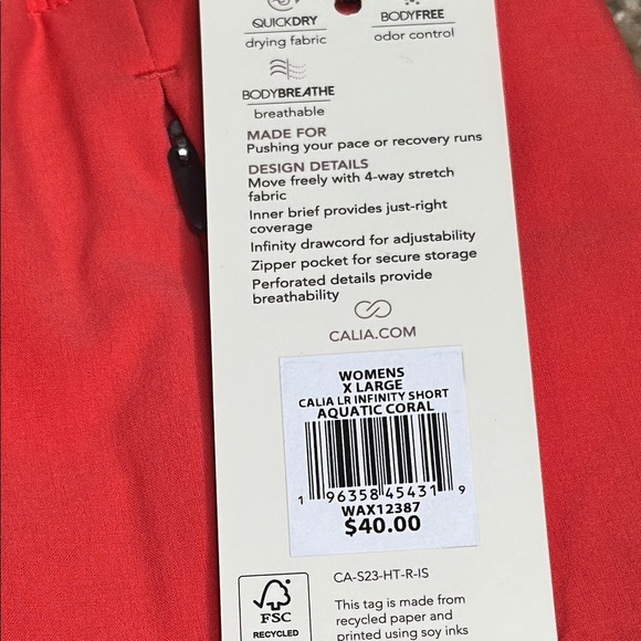 Calia Run Collection Low Rise Infinity Short 3" Relaxed Fit Coral Women's XL NWT - Picture 11 of 16